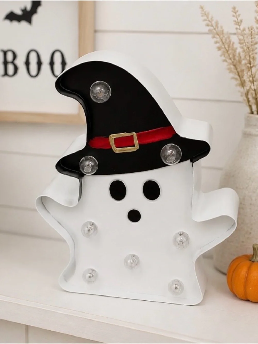 White Ghost with Black Witch Hat, Light Up Ghost, Ghost Halloween Decor